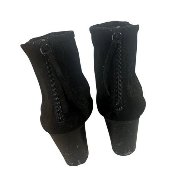 SM Women's Black Roster Fashion Bootie Black Peep Toe Zipper Chunky Heel 10M - Picture 3 of 5